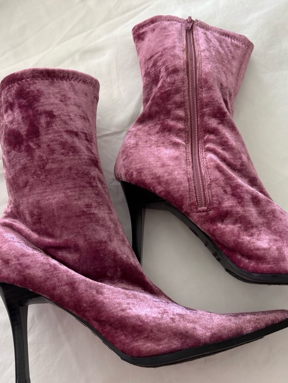 Predictions Plum Velvet Pointed-Toe Ankle Booties